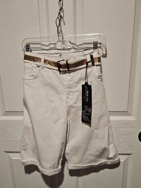 Style & Co. White Women’s Bermuda Shorts with Gold Sequin Belt